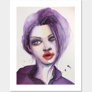 Purple watercolour portrait Posters and Art